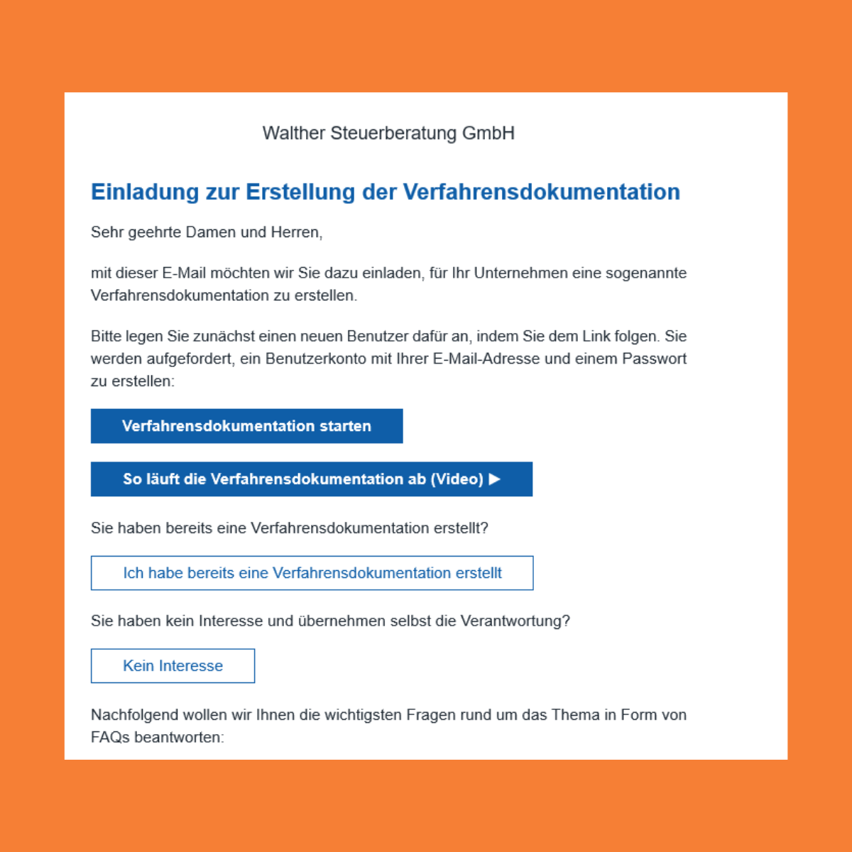 Einladung zur Erstellung der Verfahrensdokumentation